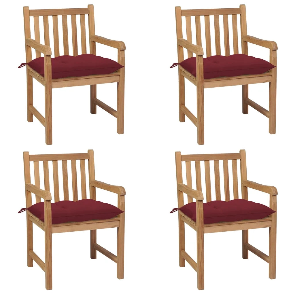 Sedie da Giardino 4 pz con Cuscini Rosso Vino Massello di Teak cod mxl 13713