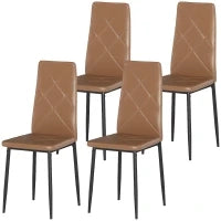Set di 4 Sedie da Pranzo Moderne con Schienale Alto in Finta Pelle e Acciaio, 41x50x97 cm, Marrone