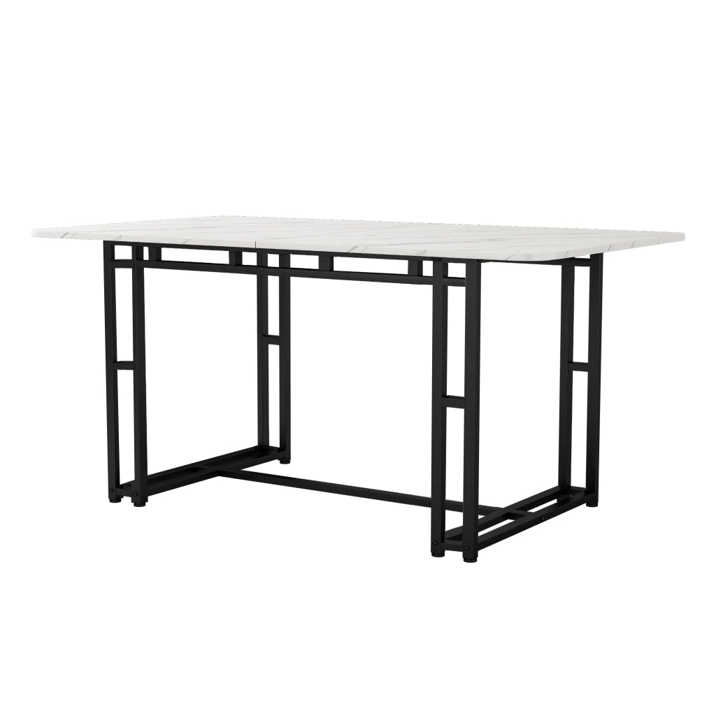 Tavolo da pranzo moderno 120 cm con gambe in metallo nero, piano in MDF, bianco/nero