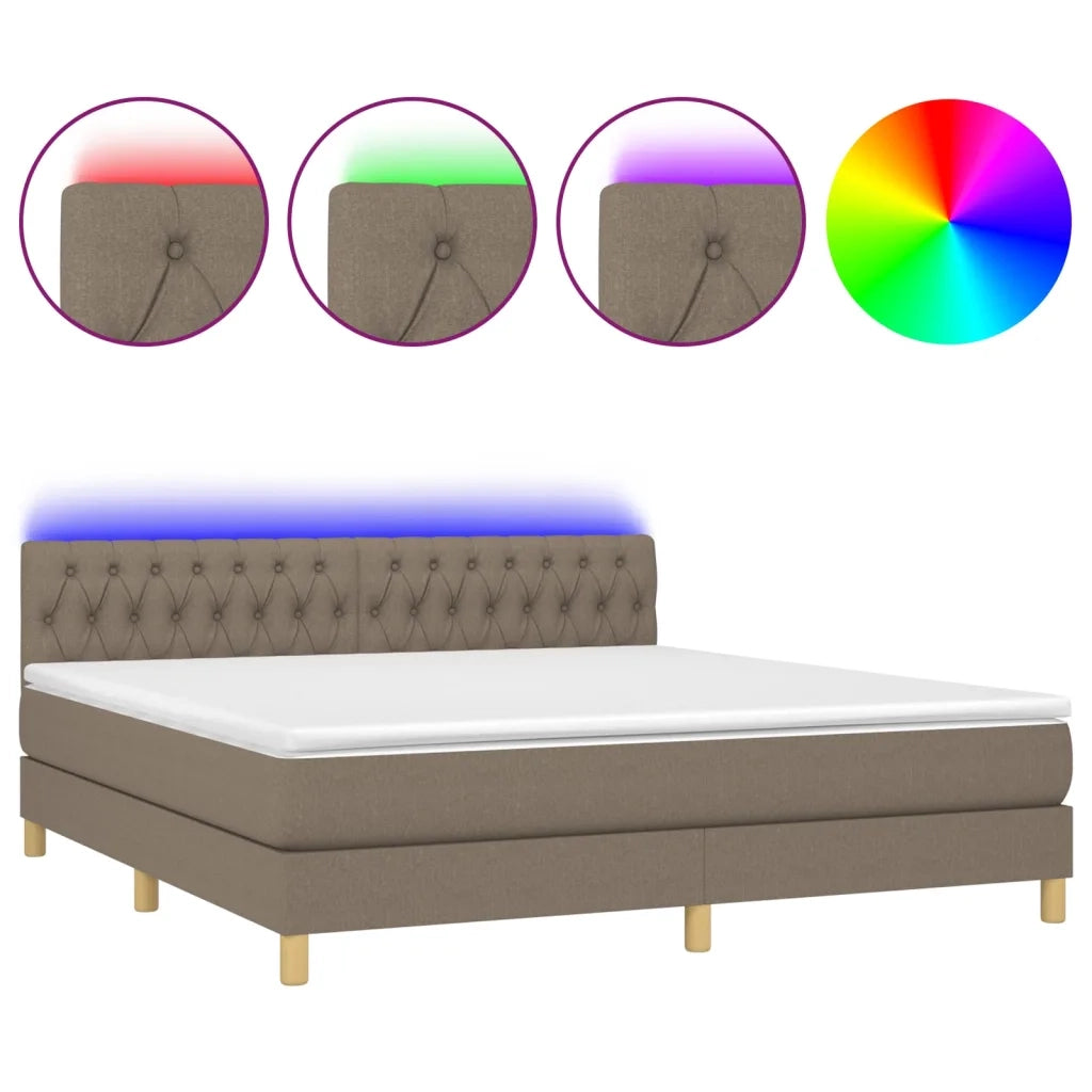 Letto a Molle con Materasso e LED Tortora 160x200 cm in Tessuto 3133969