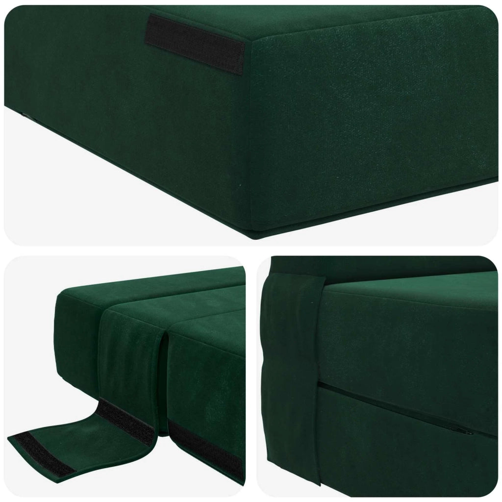 Divano Letto Pieghevole Verde Scuro 190 x 100 x 15 cm Velluto 900111