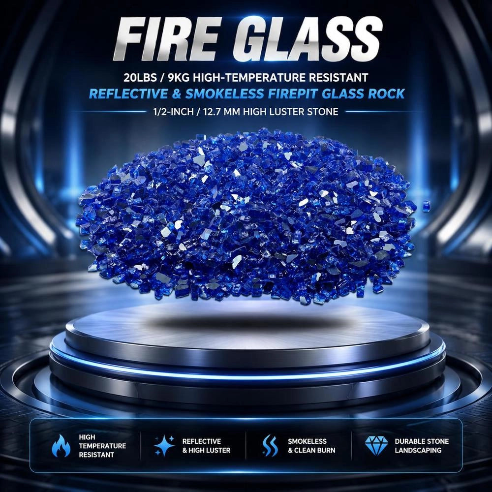 Fire Glass, 9 Kg High-temperature Resistant Glass Stones, 12.7 Mm Reflective Fireplace Glass Beads, Fireplace Glass Rocks, Fireplace Glass, Fire Crystal, Fire Beads, For Fireplace Cobalt Blue