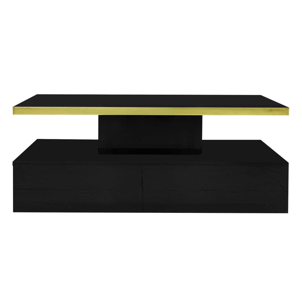 TAVOLO Caffè con cassetto e 2 ripiani 100 x 50 x 39 cm Nero lucido