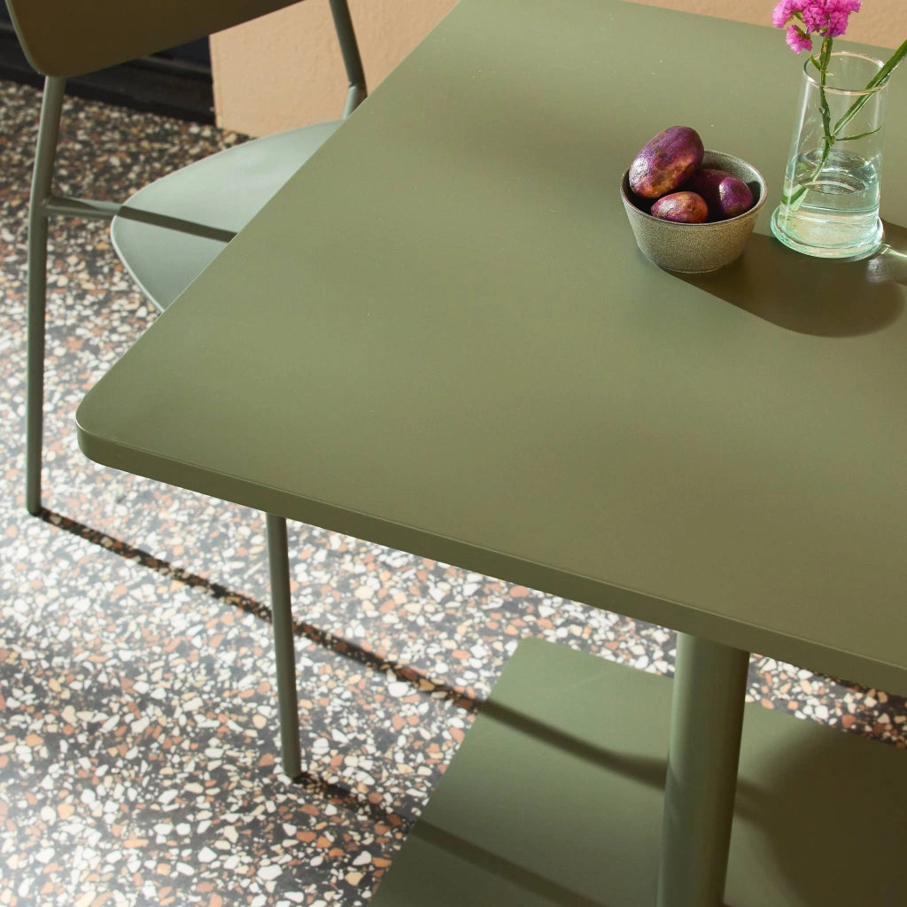 Set tavolo da giardino quadrato in acciaio con 2 sedie, verde kaki