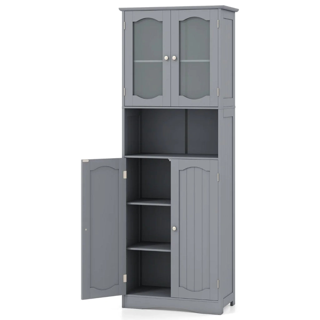 Mobile contenitore alto 60 x 30 x 164 cm con 2 ripiani regolabili e 3 vani aperti stile moderno MDF grigio 20_0010233