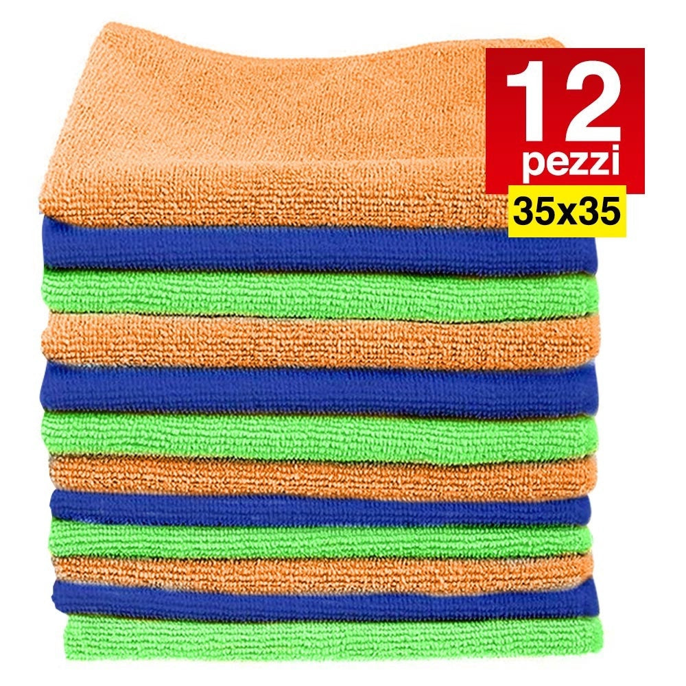 Trade Shop - 12 Panni Microfibra 35 X 35 Cm Panno Pulizia Multiuso Lavaggio Auto Asciugamano -