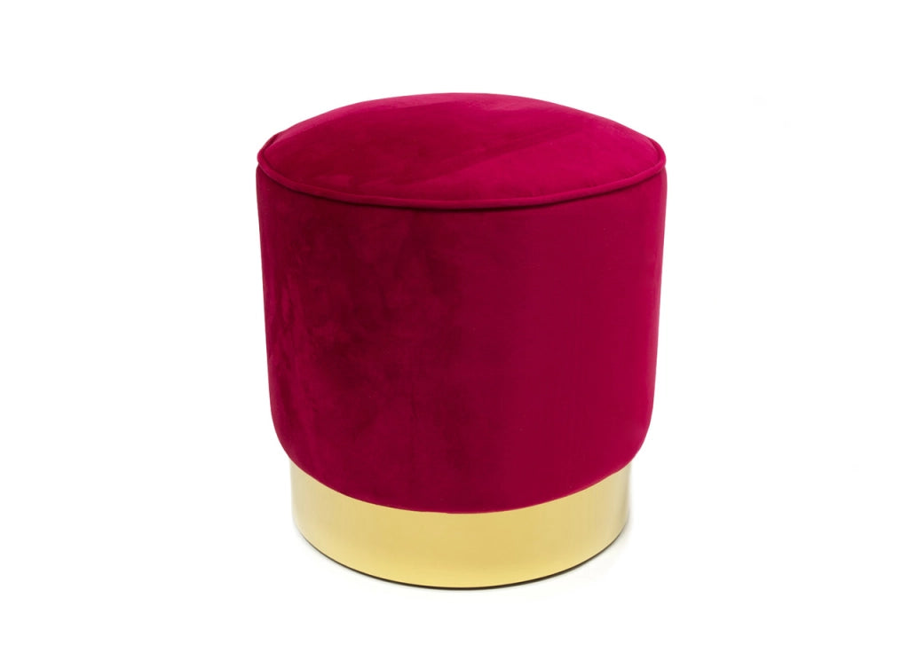 Pouf Sgabello Poggiapiedi Velluto Base Dorata Rotondo moderno Living Bordeaux