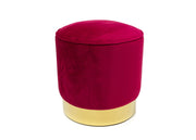 Pouf Sgabello Poggiapiedi Velluto Base Dorata Rotondo moderno Living Bordeaux