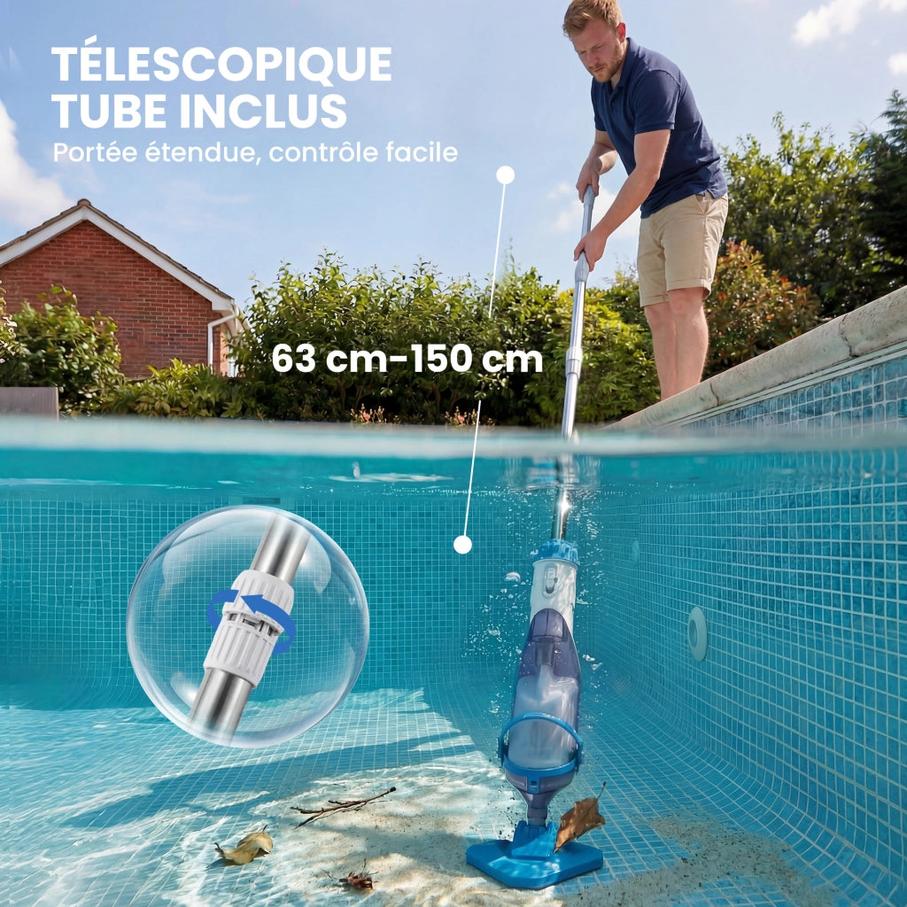 Aspirapolvere per piscina senza fili ¨C zephmum ¨C blu, manico telescopico, 60 min autonomia