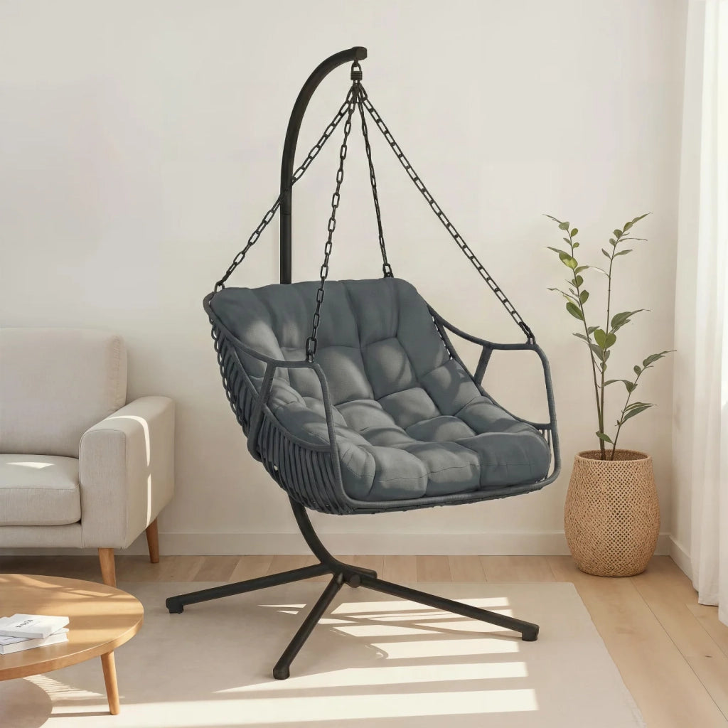 IDMarket - LOA reclinabile in rattan grigio traforato con cuscino grigio