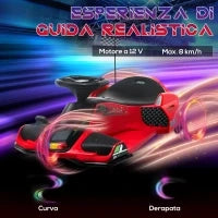 Go Kart Elettrico per Bambini 8-12 Anni Velocità 3-8 km/h per Drifting con Luci e Musica, Rosso