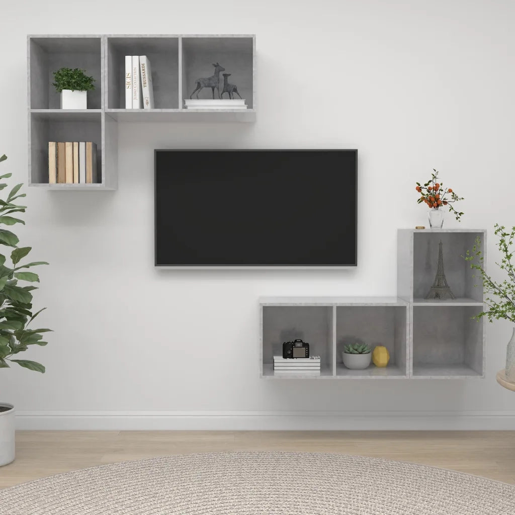 Mobile TV a Parete 4 pz Grigio Cemento in Truciolato 3079839