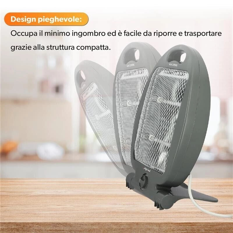 HIGH-TECH STUFA AL QUARZO 400-800 W PIEGHEVOLE 2 LIVELLI DI POTENZA CON SPEGNIMENTO AUTOMATICO