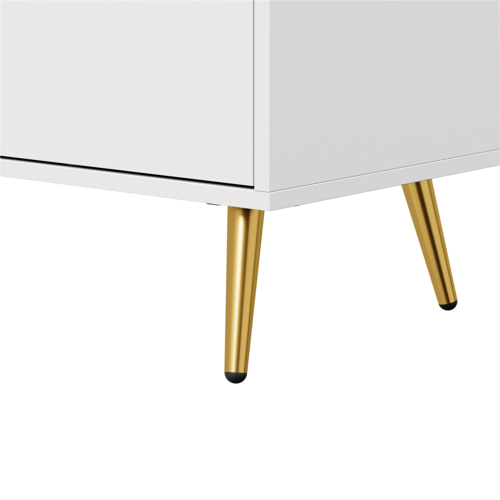 OKWISH Mobile TV con Vani Contenitori, LED e Passacavi, Frontali in Vetro, per Soggiorno, MDF, Bianco, 180 x 40 x 50 cm