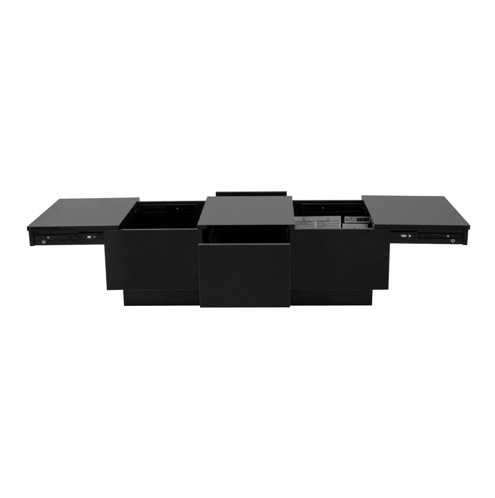 Tavolino da caffè moderno nero lucido 100x31x50 cm in truciolare e MDF con cassetti