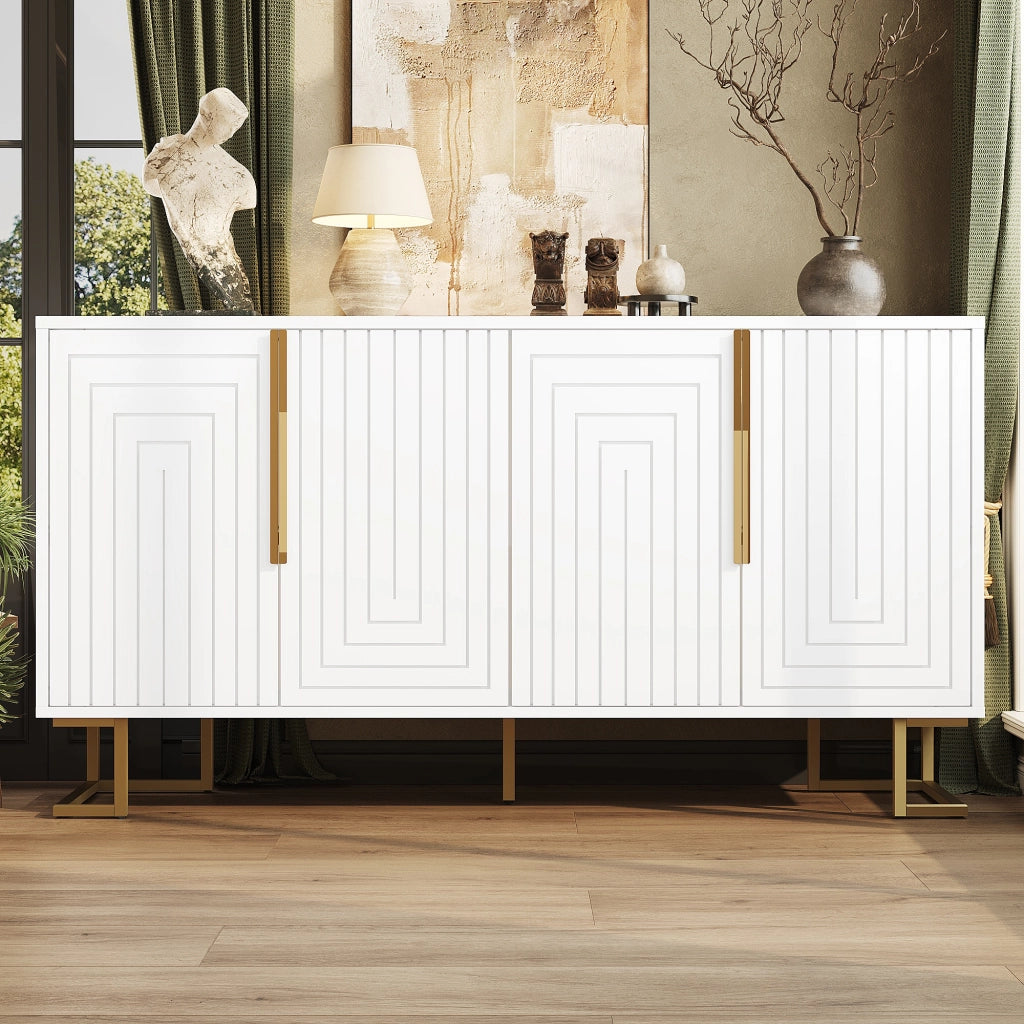 MADIA 152x40x75 cm Bianca in MDF con 2 porte e 4 scomparti