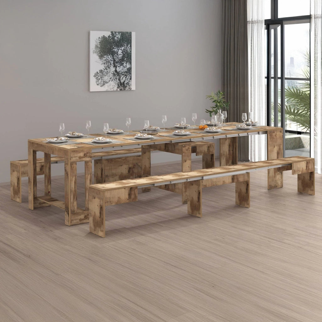 Panca Quedan, Set di 2 sedute per tavolo da pranzo, Panche allungabili, 290x25h45 cm, Acero