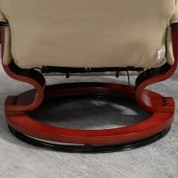Poltrona Relax Reclinabile con Poggiapiedi, Regolabile, Girevole a 360°, Base in Legno, Rivestimento Sintetico, Crema