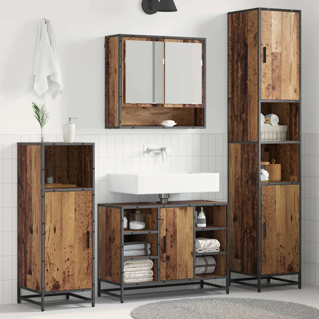 Set di mobili per il bagno con lo scaffale 3 pcs Legno vecchio 3402480