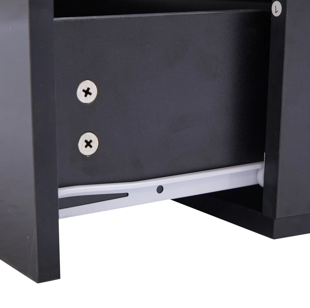 Tavolino da caffè moderno con LED; 4 cassetti e piano estraibile 90 x 55 x 41 cm; nero lucido
