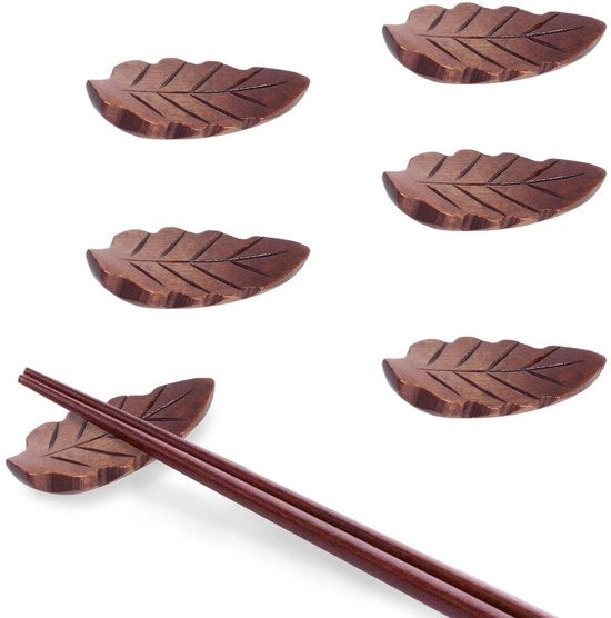 Set di Stabilizzatori per Cucchiai in Legno - 5 pezzi - Materiale Naturale - Stile Giapponese - Ospita Cucchiai - Adatto per Mangiare - Forma Fogliacea