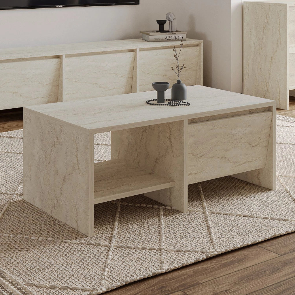 Tavolino in legno "Laris" - 90 x 45 x 35 cm - Travertino