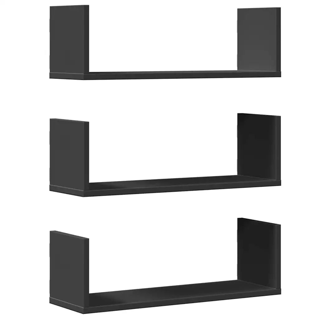 2 pz Mensole da Parete | Scaffali a Parete | Ripiano a parete Nere 58x18x18 cm in Truciolato