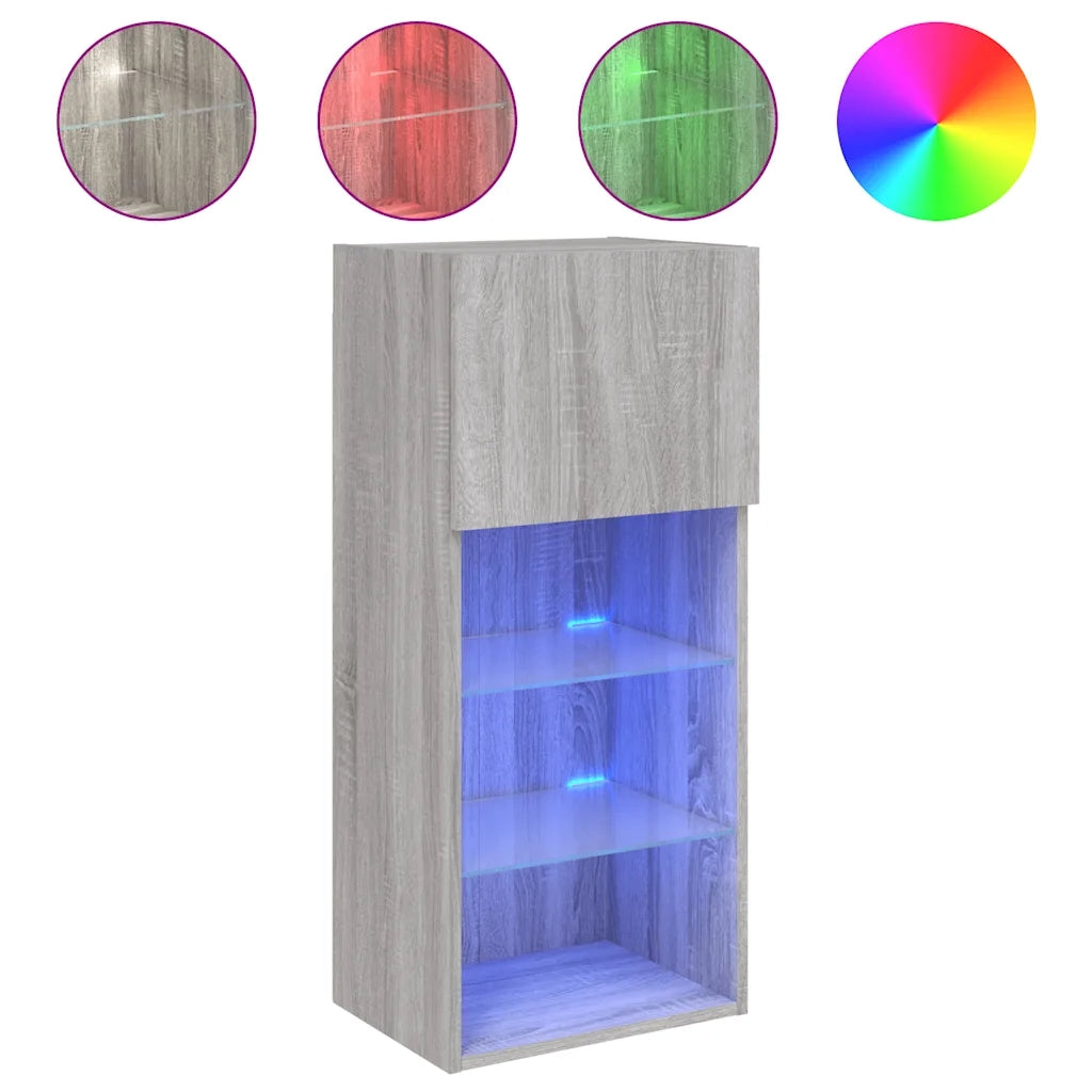 Mobile TV con Luci LED-Credenza TV-Console TV Grigio Sonoma 40,5x30x90 cm