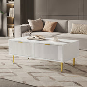 Tavolino da caffè moderno 100x50x40 cm con 2 cassetti in MDF bianco e oro