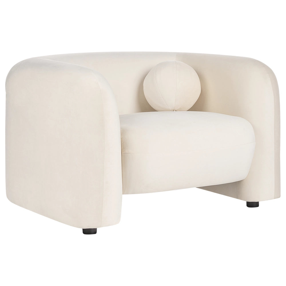 Poltrona in velluto bianco con cuscino rotondo stile glamour retrò soggiorno
