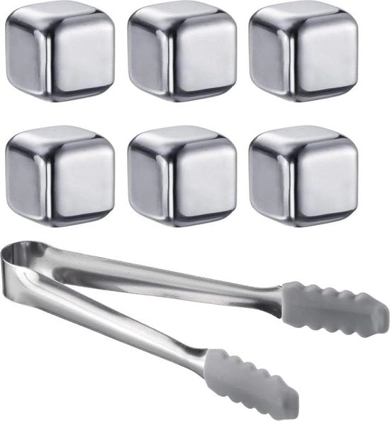 IJsblokjes Reutilizzabili con Tang - Ideali per Raffreddare Beveraggi senza Diluirli - Blocco Raffreddante Pratico in Acciaio Inox 7 Pezzi