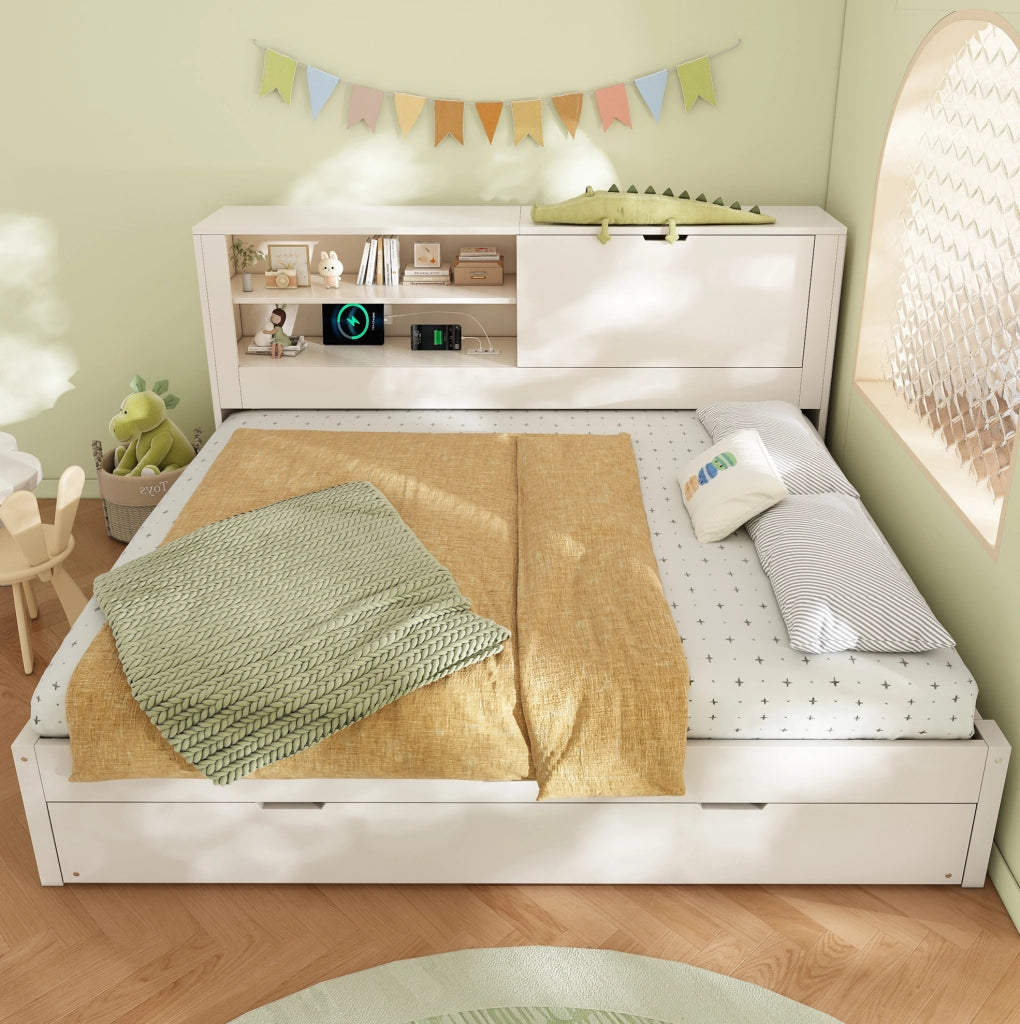 Sofabed con letto estraibile 140x190 cm; bianco; con vano portaoggetti e ricarica USB/USB-C