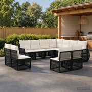 Set Divano da Giardino 11 pz Nero e Bianco Crema polyrattan 3435451
