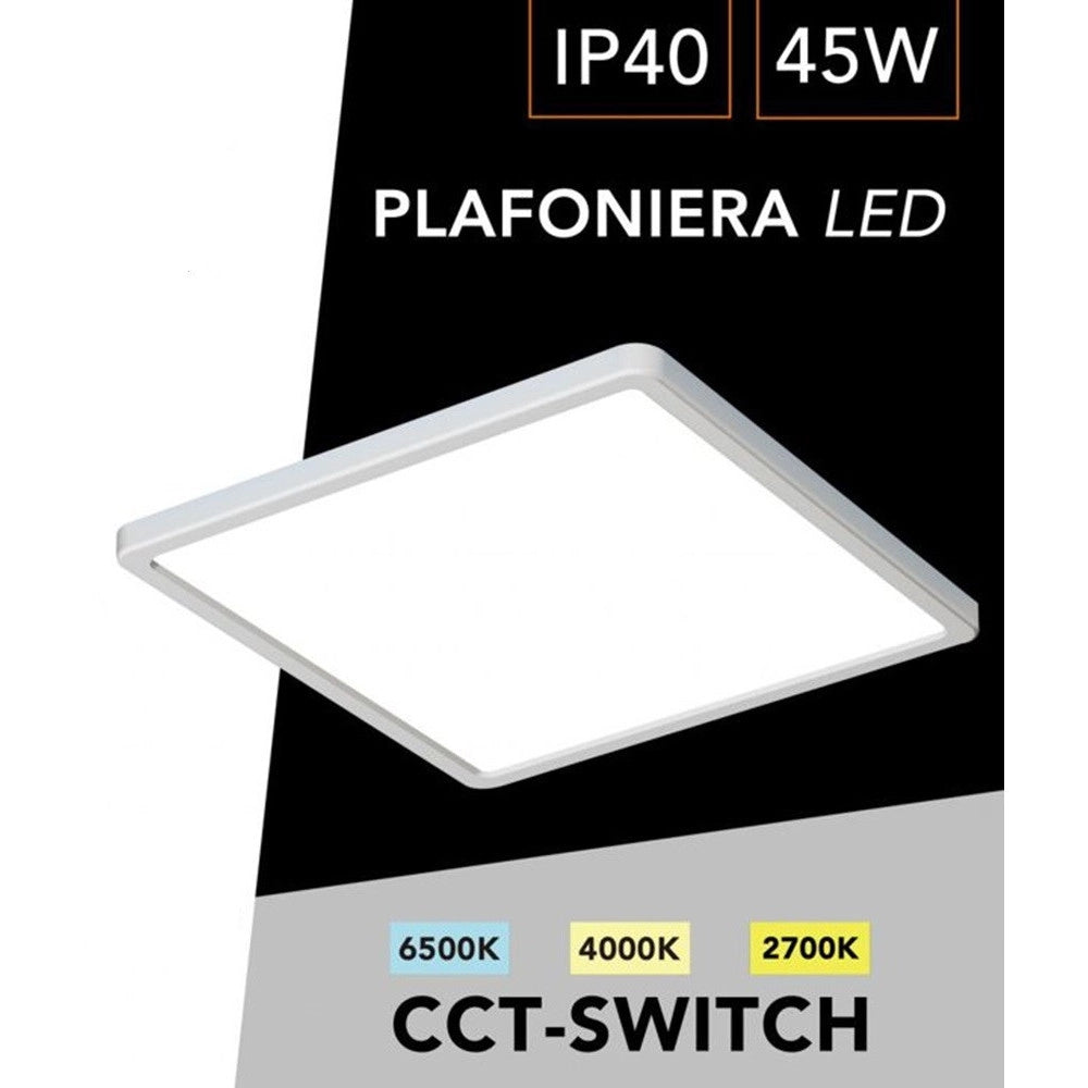 Trade Shop - Plafoniera Led Moderna Ultra Slim Quadrata 45w Ip40 Tecnologia Cct Con Switch Pq-450-3c - Bianco