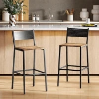 Set 2 Sgabelli da Bar con Schienale e Poggiapiedi Integrato in Stile Industriale, Marrone Rustico
