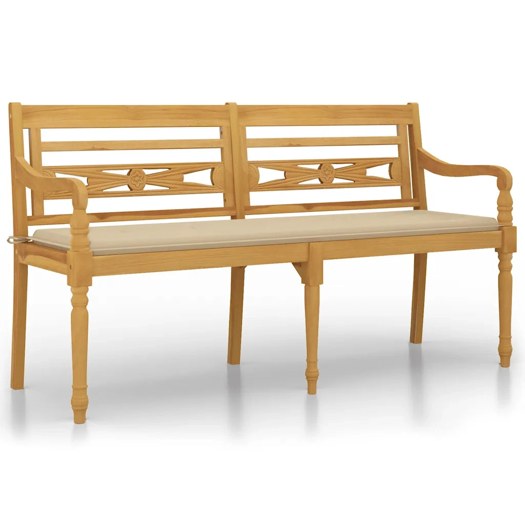 Panchina Batavia con Cuscino Beige 150 cm Legno Massello Teak 3100829