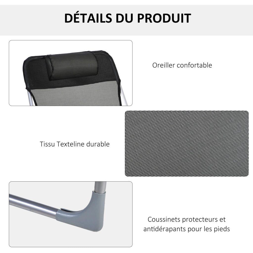 Chaise Longue Pieghevole Regolabile con Cuscino ¨C Zephmum ¨C Nero