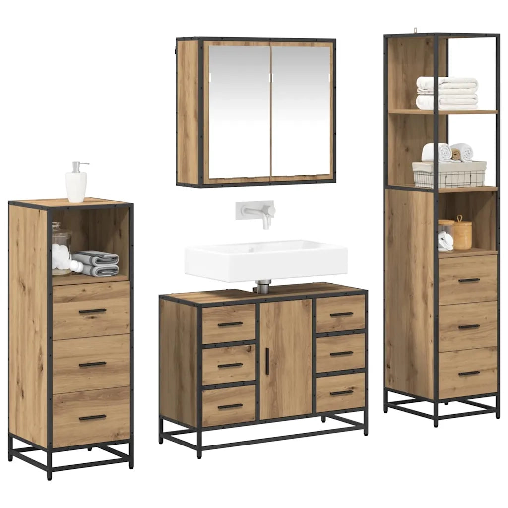 Set di mobili per il bagno con porta 4 pcs rovere artigianale