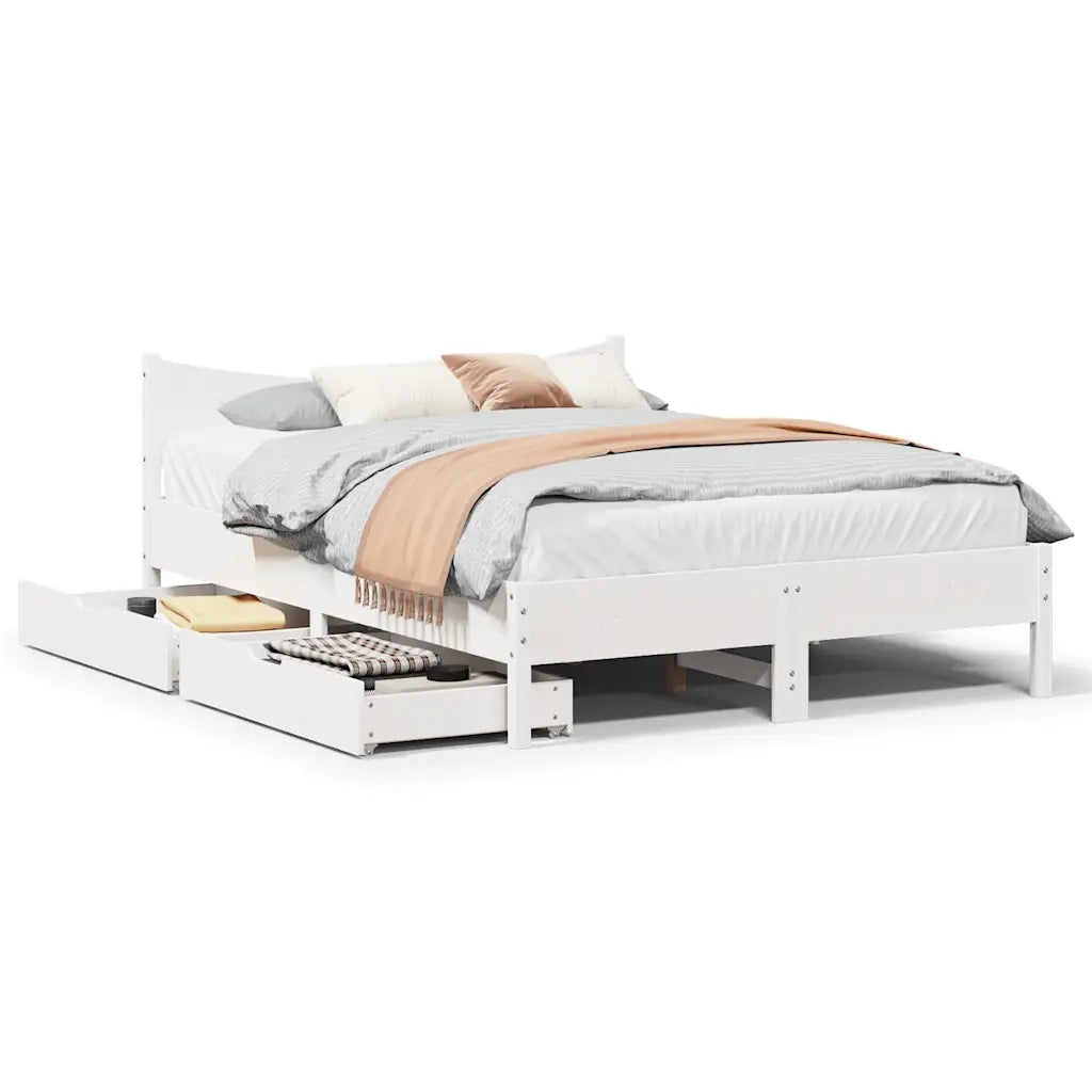 Giroletto con Cassetti Bianco 140x200 cm Legno Massello di Pino 3301906