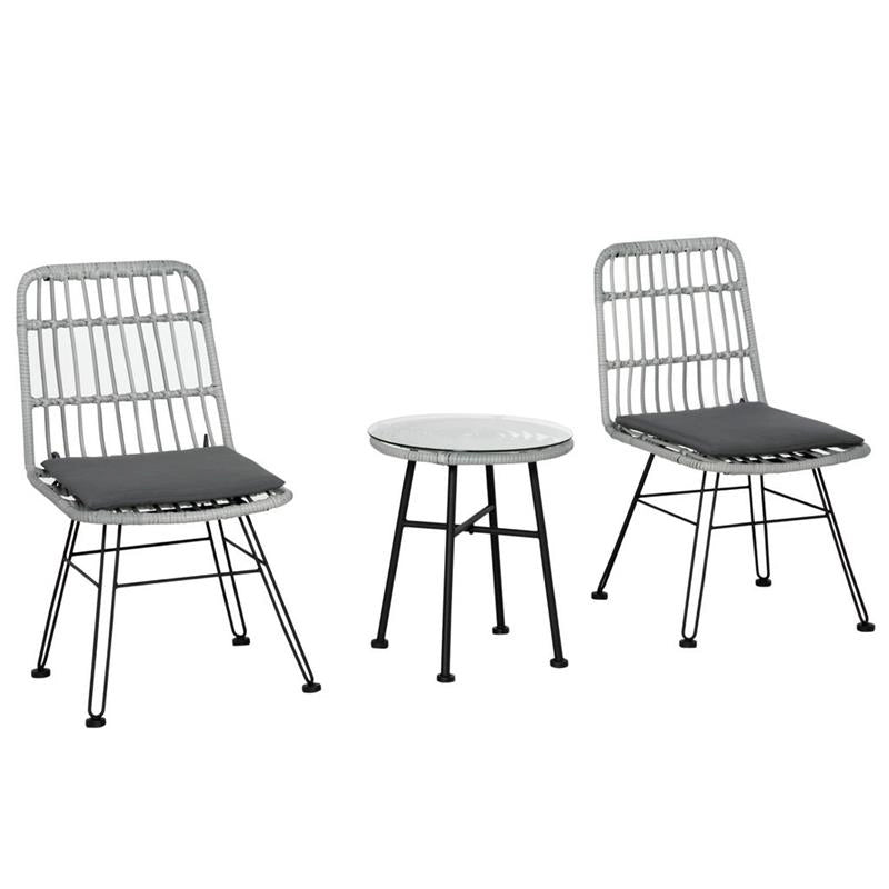 SET MOBILI DA GIARDINO CON TAVOLINO E SEDIE IN RATTAN POILESTERE E ACCIAIO PER ESTERNI GRIGIO