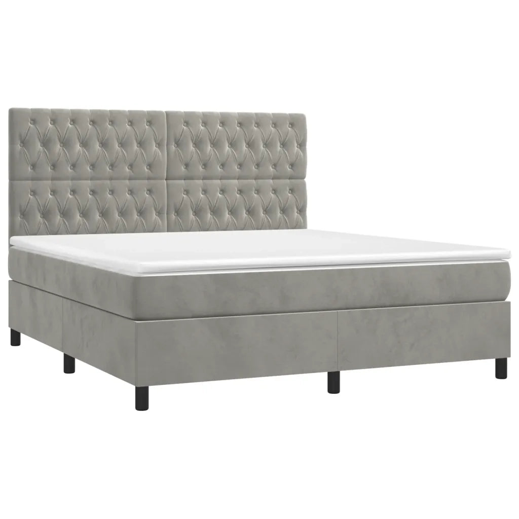 Letto a Molle Materasso e LED Grigio Chiaro 160x200 cm Velluto 3136311