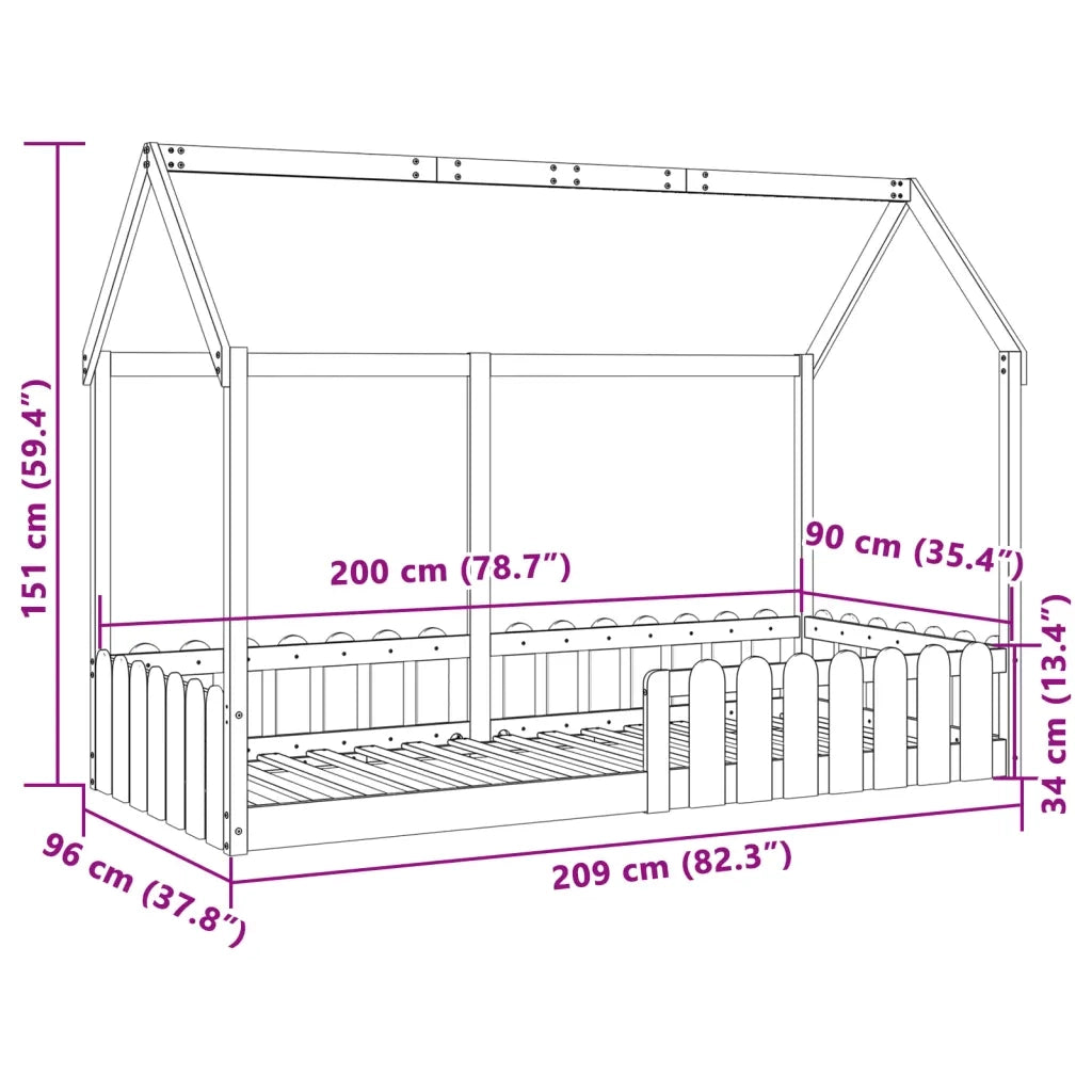 Giroletto Casetta per Bambini 90x200 cm Legno Massello di Pino