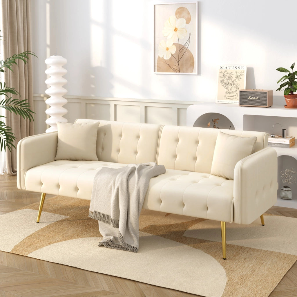 DIVANO LETTO 2 POSTI 215x81,5 cm Velluto Beige con schienali e braccioli regolabili