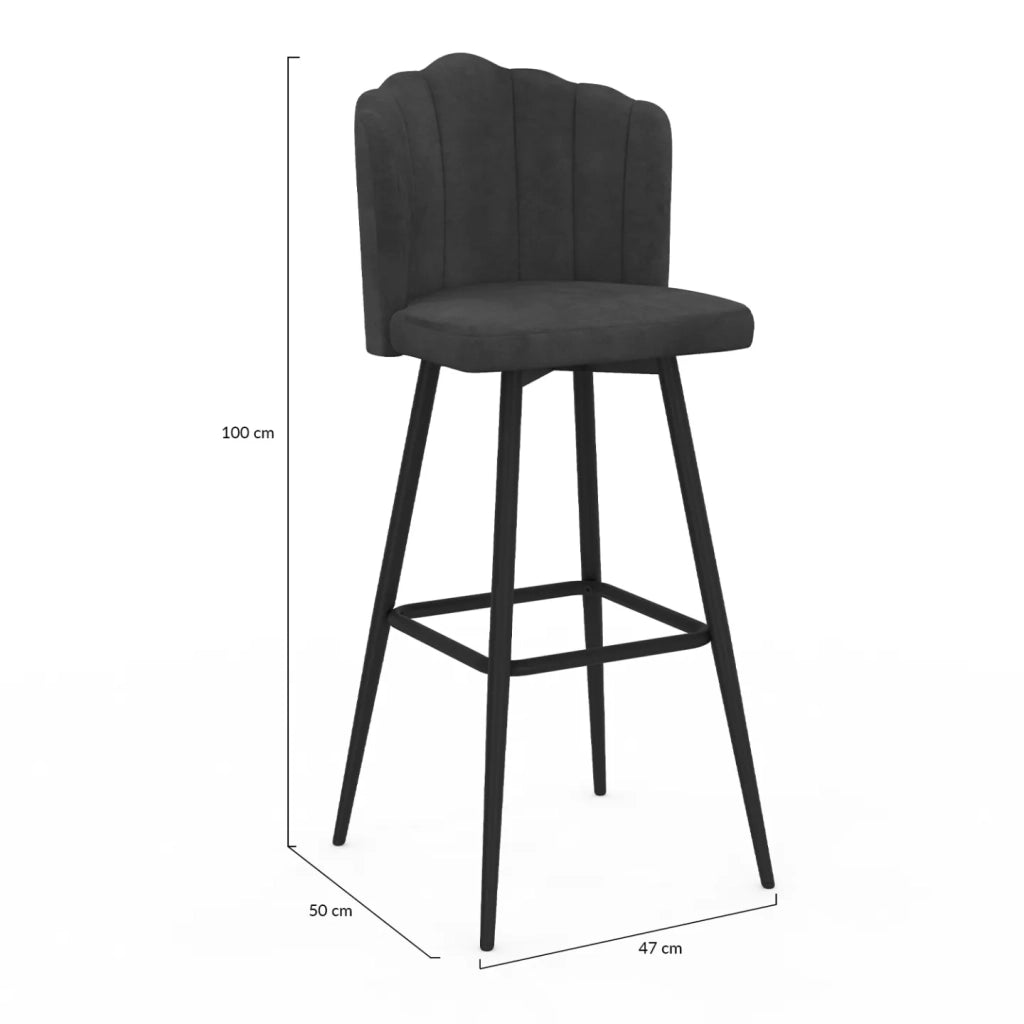 IDMarket - Set di 2 sgabelli a conchiglia ADELLA in velluto grigio antracite con gambe nere