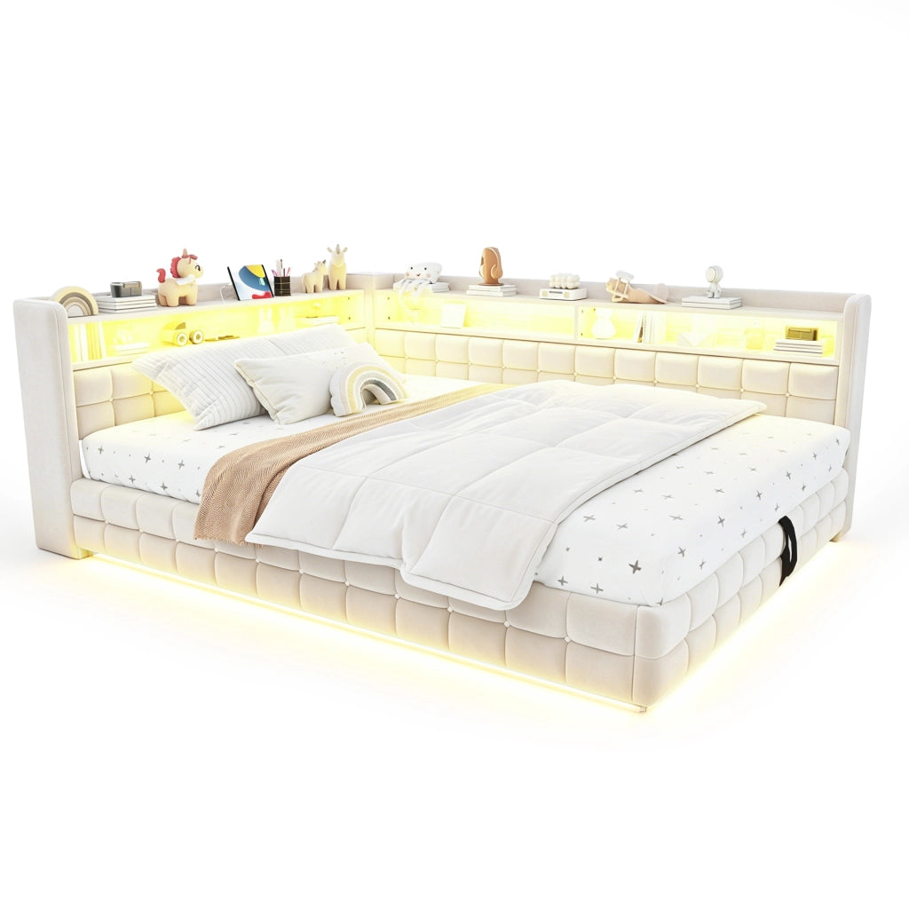 Letto a Divanetto 140x200 cm; Letto Matrimoniale; Contenitore; LED; USB e Tipo C