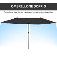 Ombrellone da Giardino Doppio 460x270x240 cm in Acciaio e Poliestere Nero