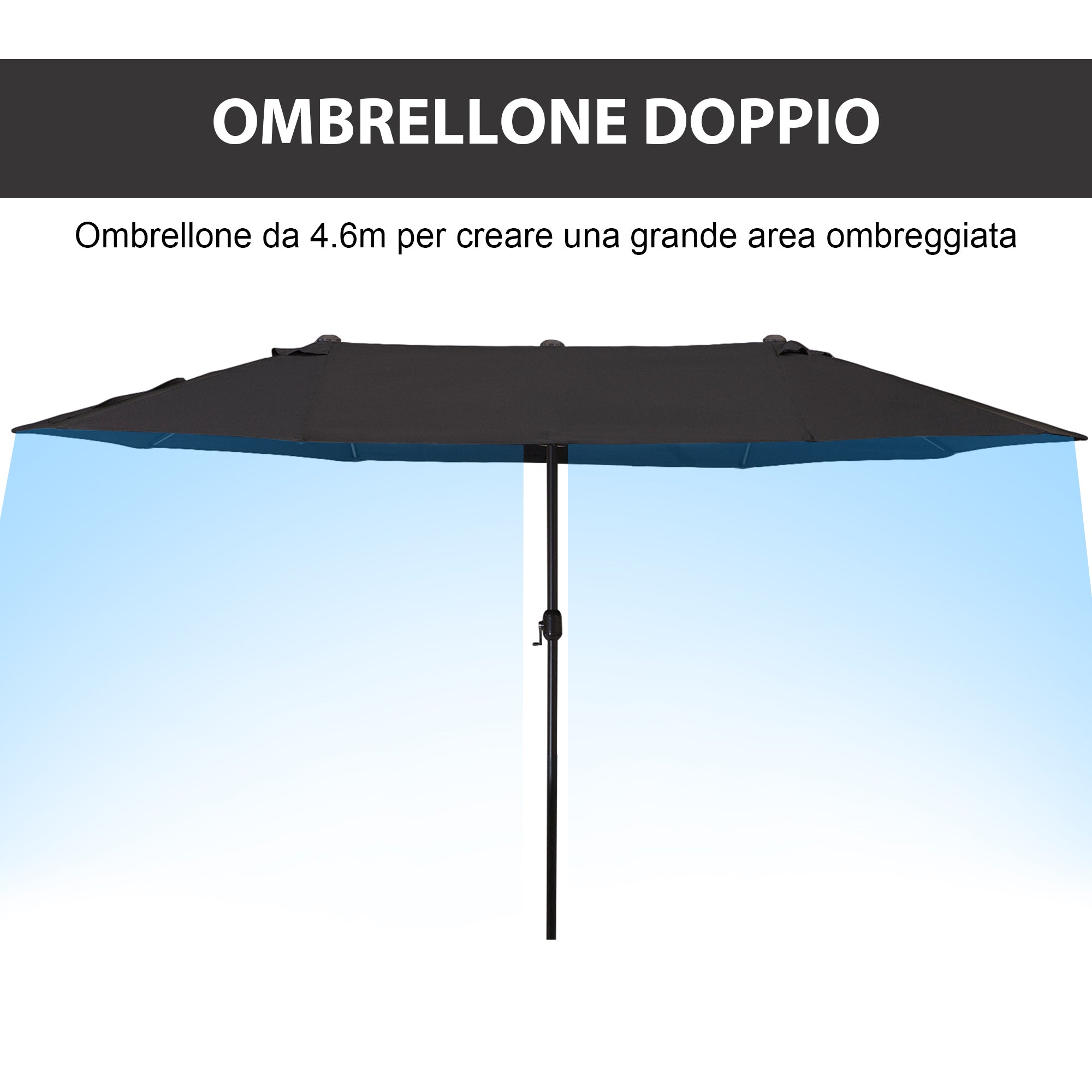 Ombrellone da Giardino Doppio 460x270x240 cm in Acciaio e Poliestere Nero