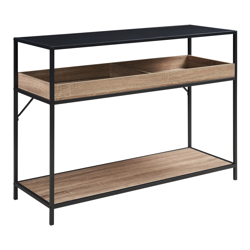 Tavolo a Consolle Belana con Ripiano e Scomparti Aperti 110 x 40 x 80 cm - Nero / Effetto Rovere [en.casa]