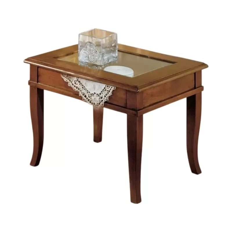 Tavolino bacheca ribalta piano vetro legno bassano 60x60x48 - Mobili 2G