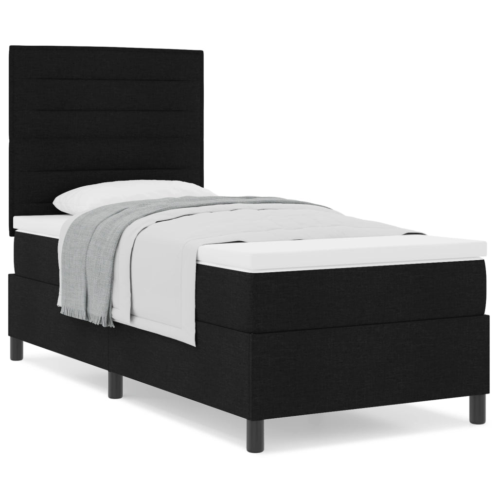 Letto con box spring e materasso nero singolo in tessuto